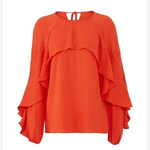 Shilla Cascade Top Crepe Flowing Ruffle Sleep Long Sleeve Statement Top Small